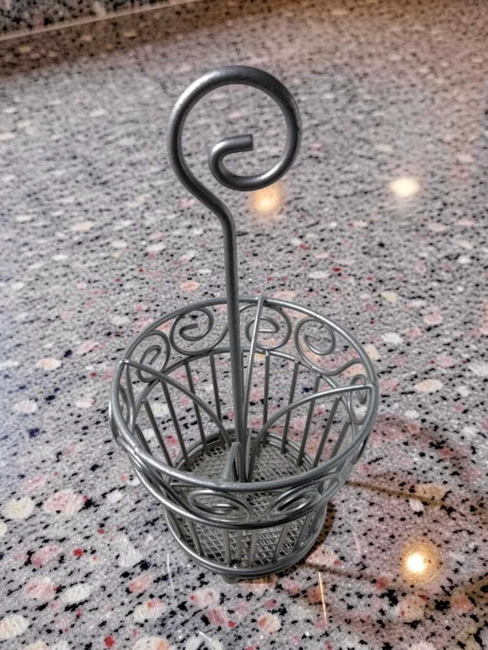 Metal Scroll Pattern Utensil Carrier With Carry Handle.